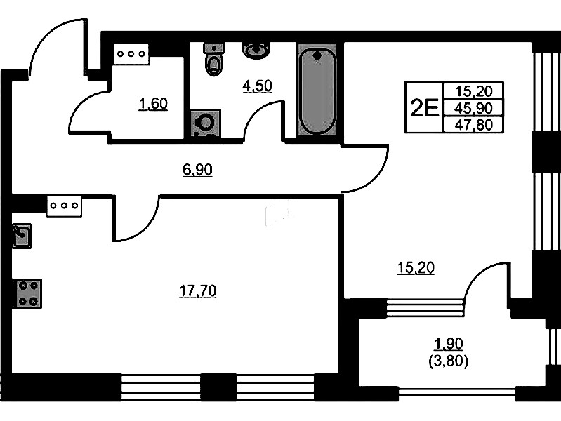 1-комнатная квартира 47.8 м², 9/13 эт., ЖК «Тайм Сквер»